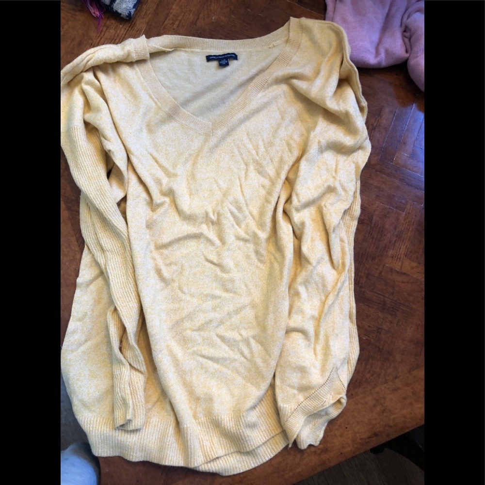 Pale Yellow, V-Neck,TunicSweater, L